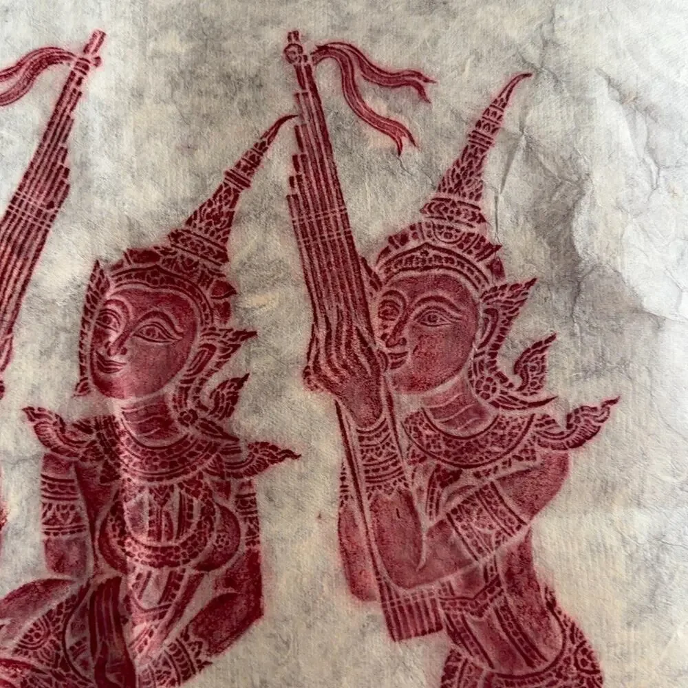 Vintage Thai Temple Rubbing Figural Dancers Print on Handmade Mulberry Paper